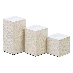 BigBuy Home Bougeoir Beige Nacre noire Bois MDF 10,5 x 10,5 x 10,5 cm