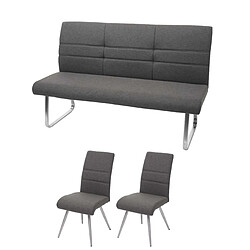 Decoshop26 Lot de 2 x chaise de salle à manger + banc 160 cm en tissu gris marron cadre acier inoxydable 04_0007488