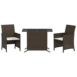 Maison Chic Ensemble de bistro 3 pcs avec coussins,Table + chaises + coussins de jardin marron résine tressée -GKD269502