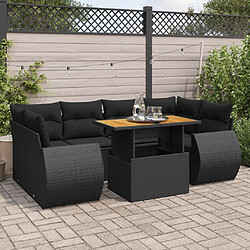 vidaXL Salon de jardin 7 pcs avec coussins noir résine tressée