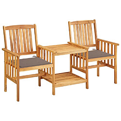 vidaXL Chaises de jardin avec table à thé et coussins Acacia solide