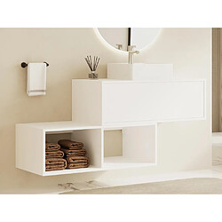 Vente-Unique Meuble de salle de bain suspendu blanc avec vasque carrée - 1 tiroir et 2 niches - 94 cm - TEANA II