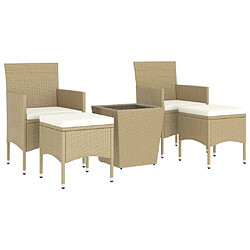 Avis Maison Chic Table de bistro et chaises d'extérieur 5 pcs,Ensemble de bistro de jardin pour relax Résine tressée et verre trempé Beige -GKD224053