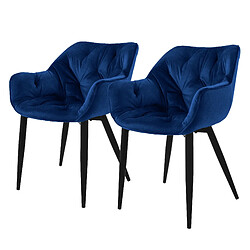 Chaise de salle à manger, lot de 2, bleu foncé, revêtement velours, pieds métalliques, matériel de montage inclus ML-Design