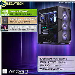 Sedatech Pack PC Gamer ATX Premium • AMD Ryzen 9 7900X3D • RTX4060 • 32Go DDR5 • 2To SSD M.2 • Windows 11 • Moniteur 27''