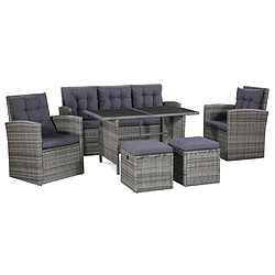 vidaXL Salon de jardin 6 pcs avec coussins résine tressée gris