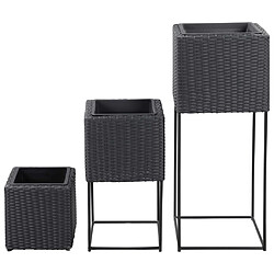 vidaXL Lits surélevés de jardin 3 pcs Résine tressée Noir