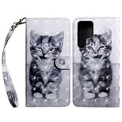 Etui en PU Motif 3D, fermoir magnétique avec support et cordon chat pour votre Samsung Galaxy S22 Ultra