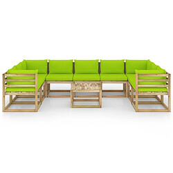 Avis Maison Chic Salon de jardin 10 pcs + coussins - Mobilier/Meubles de jardin - Table et chaises d'extérieur bois de pin imprégné -MN46684