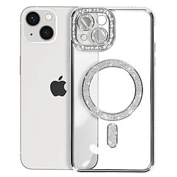 Avizar Coque Diamant pour iPhone 13 Protection MagSafe Contour Strass Argent