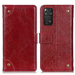 Etui en PU texture nappa, décor de boutons en laiton avec support rouge pour votre Xiaomi Redmi Note 11 4G (Qualcomm)/Note 11S 4G