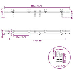 vidaXL Kit fixation porte coulissante 200 cm Acier inoxydable Argenté pas cher