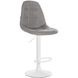 Decoshop26 Tabouret de bar x1 avec repose-pieds hauteur réglable pivotant assise en tissu gris cadre métallique blanc 10_0004852