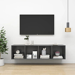 vidaXL Meuble TV mural Gris brillant 37x37x142,5 cm Bois d’ingénierie