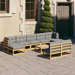 Maison Chic Salon de jardin 10 pcs + coussins - Mobilier/Meubles de jardin - Table et chaises d'extérieur Bois de pin massif -MN67392