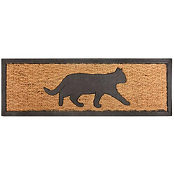 L'Héritier Du Temps Tapis Gratte Pieds de Forme Rectangulaire ou Paillasson Motifs Chat en Coco et Caoutchouc 1x25x75cm