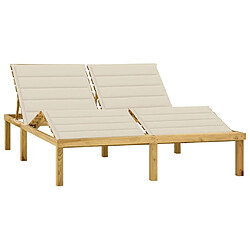 Maison Chic Chaise longue double et coussins | Bain de soleil Relax | Transat crème Bois de pin imprégné -GKD53952