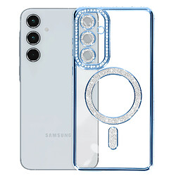 Avizar Coque Diamant pour Samsung Galaxy A35 MagSafe Contour Strass Bleu Clair