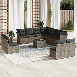 Maison Chic Salon de jardin avec coussins 12 pcs | Ensemble de Table et chaises | Mobilier d'Extérieur gris résine tressée -GKD52361