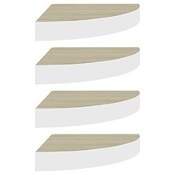 Maison Chic Lot de 4 Étagères d'angle murales flottantes,Etagère de rangement Chêne et blanc 25x25x3,8 cm MDF -MN58717