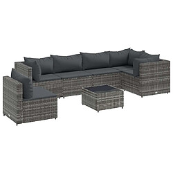 vidaXL Salon de jardin 7 pcs avec coussins Gris Résine tressée