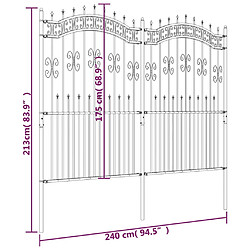 vidaXL Clôture de jardin avec sommet de lance Noir 222 cm pas cher