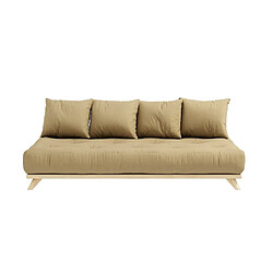 Inside 75 Canapé convertible futon SENZA pin naturel coloris beige blé couchage 90 cm.