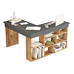 Avis Vente-Unique Bureau d'angle avec rangements - Coloris : Anthracite et naturel - LILEUL