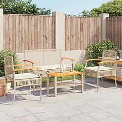 Avis Maison Chic Salon de jardin avec coussins 4 pcs, Ensemble Tables et chaises de jardin,, Ensemble Tables et chaises de jardin, beige résine tressée -GKD597417