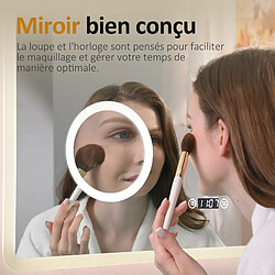 EMKE Miroir de salle de bain LED avec Loupe 3 Fois 90x70cm | Loupe 3x, Interrupteur Tactile, Anti-buée, Horloge | Lumière Blanche Froide