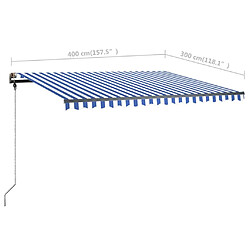 vidaXL Auvent manuel rétractable avec LED 400x300 cm Bleu et blanc pas cher