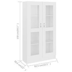 vidaXL Armoire à vitrine Blanc 82,5x30,5x150 cm Bois d'ingénierie pas cher