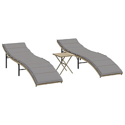 Maison Chic Lot de 2 Chaises longues avec table | Bain de soleil Relax | Transat beige résine tressée -GKD59399