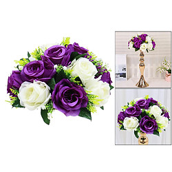 26cm Réaliste Artificielle Rose Fleurs Boule 15 Têtes De Mariage Bouquet Décor Blanc Violet Foncé pas cher