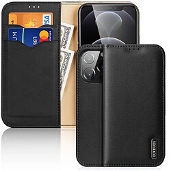 etui type bibliotheque en cuir veritable dux ducis hivo pour iphone 13 pro noir