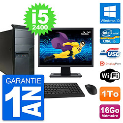 PC Tour Lenovo M91p Ecran 22" Intel i5-2400 RAM 16Go Disque 1To Windows 10 Wifi - Occasion