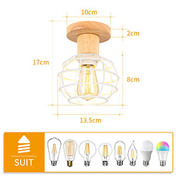 Stoex 2X-Lampe De Plafond Rétro E27 En Fer Et Bois Luminaire Plafonnier À Cage Ronde Plafonnier Moderne Pour Entrée, Couloir, Cuisine, Blanc pas cher