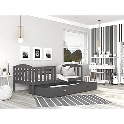 Kids Literie Lit Enfant Teo 90x190 Gris - gris Livré avec sommiers, tiroir et matelas en mousse de 7cm