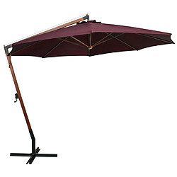 vidaXL Parasol de jardin suspendu et mât rouge bordeaux bois de sapin