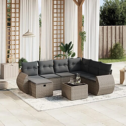 Maison Chic Ensemble Tables et chaises d'extérieur 8 pcs avec coussins,Salon de jardin gris résine tressée -GKD363630