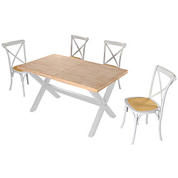 Acheter Pegane Table à manger rectangulaire extensible en bois coloris chêne / pieds blanc - Longueur 140 -220 x profondeur 90 x hauteur 76 cm