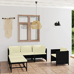 vidaXL Salon de jardin 6 pcs avec coussins Résine tressée Noir