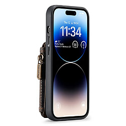 Etui en PU CASEME avec béquille à fermeture éclair, porte-cartes et bandoulière pour votre iPhone 14 Pro - marron