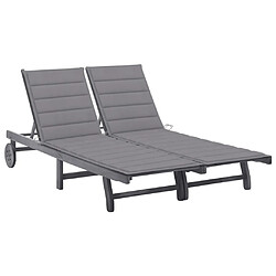 Maison Chic Chaise longue de jardin 2 places avec coussin | Bain de soleil Relax | Transat Gris Acacia -GKD70434