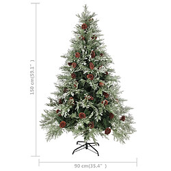 vidaXL Sapin de Noël pré-éclairé pommes de pin vert blanc 150cm PVC PE pas cher