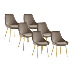 Vente-Unique Lot de 6 chaises MASURIE - Velours et métal doré - Taupe