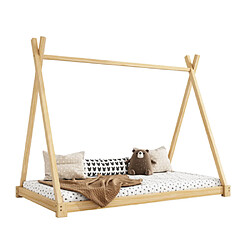 ComfortXL Lit Pour Enfant En Bois Massif 90*200cm, Modèle Tente, Couleur Naturelle