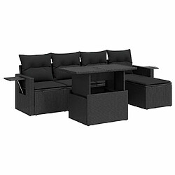 vidaXL Salon de jardin 6 pcs avec coussins noir résine tressée