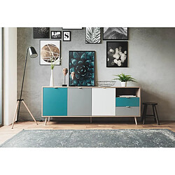 But Buffet scandinave ARUBA Chêne, bleu, gris et blanc