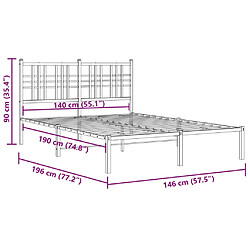 Vidaxl Cadre de lit métal avec tête de lit blanc 140x190 cm pas cher